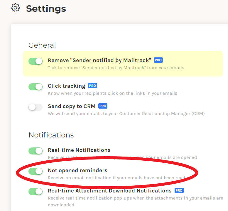 Not opened reminders in settings