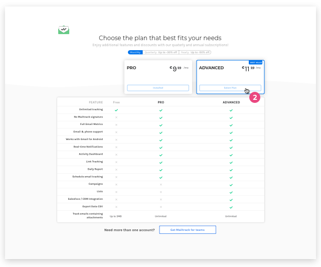 Select a different plan on the pricing page